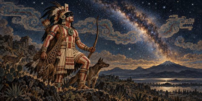 Cazador mesoamericano bajo la Vía Láctea