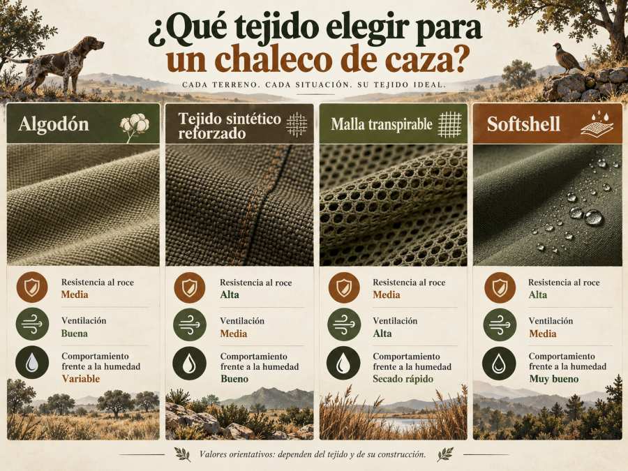 Guía de tejidos para chalecos de caza