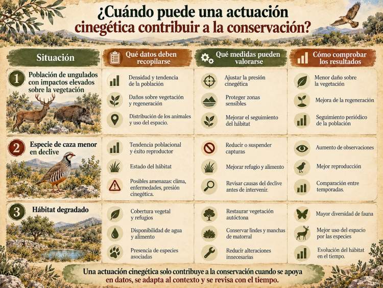 Infografía sobre conservación cinegética y biodiversidad